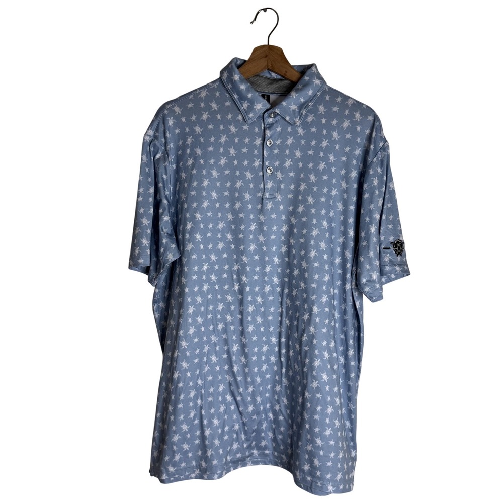 AndersonOrd Polo Shirt Mens Large Blue Turtle Print Golf Performance Stretch AO